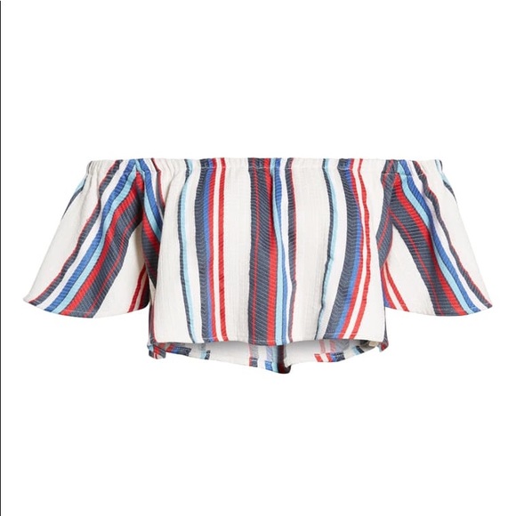 Lost + wander Azul Stripe Off Shoulder Crop Top - Picture 9 of 9